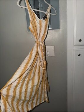 Eloquii Yellow and White Striped Midi Sundress